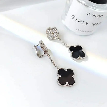 [Renovia Jewelry]CLOVER 2 MOTIFS  DIAMOND ONYX EARRINGS SILVER