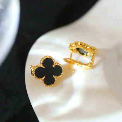 [Renovia Jewelry]CLOVER MEDIUM 1 MOTIFS  ONYX STUD EARRINGS