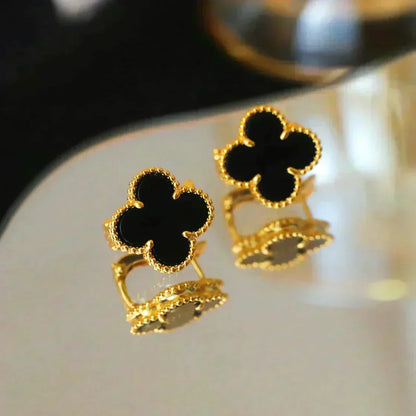 [Renovia Jewelry]CLOVER MEDIUM 1 MOTIFS  ONYX STUD EARRINGS