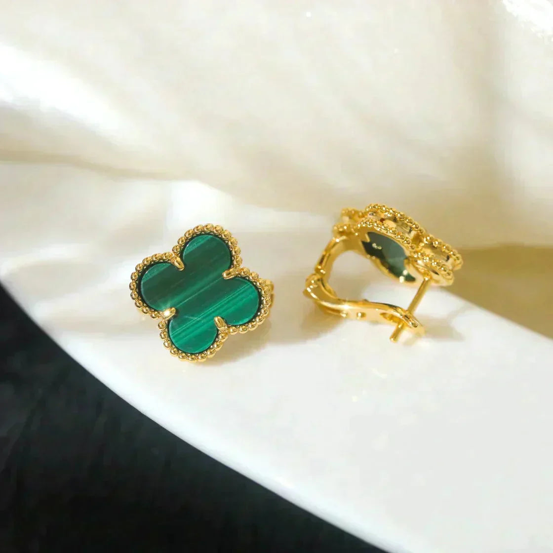 [Renovia Jewelry]CLOVER MEDIUM 1 MOTIFS MALACHITE  EARRINGS