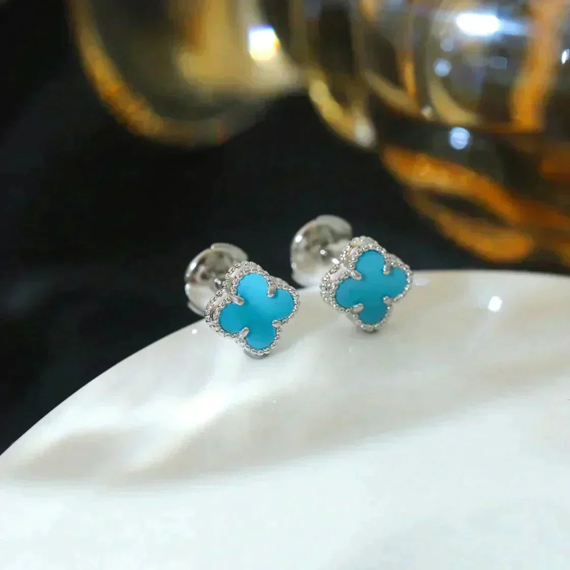 [Renovia Jewelry]CLOVER MINI 9.5MM ONYX STUD EARRINGS SILVER