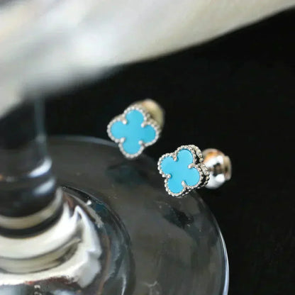 [Renovia Jewelry]CLOVER MINI 9.5MM ONYX STUD EARRINGS SILVER