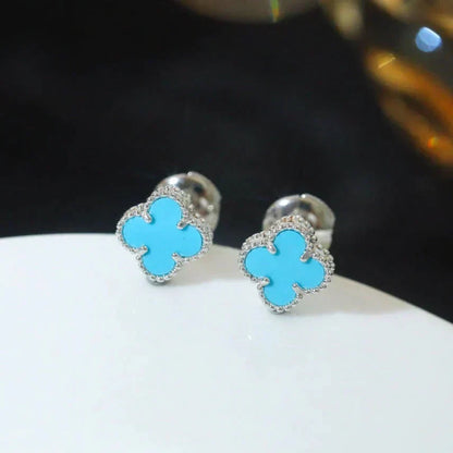 [Renovia Jewelry]CLOVER MINI 9.5MM ONYX STUD EARRINGS SILVER