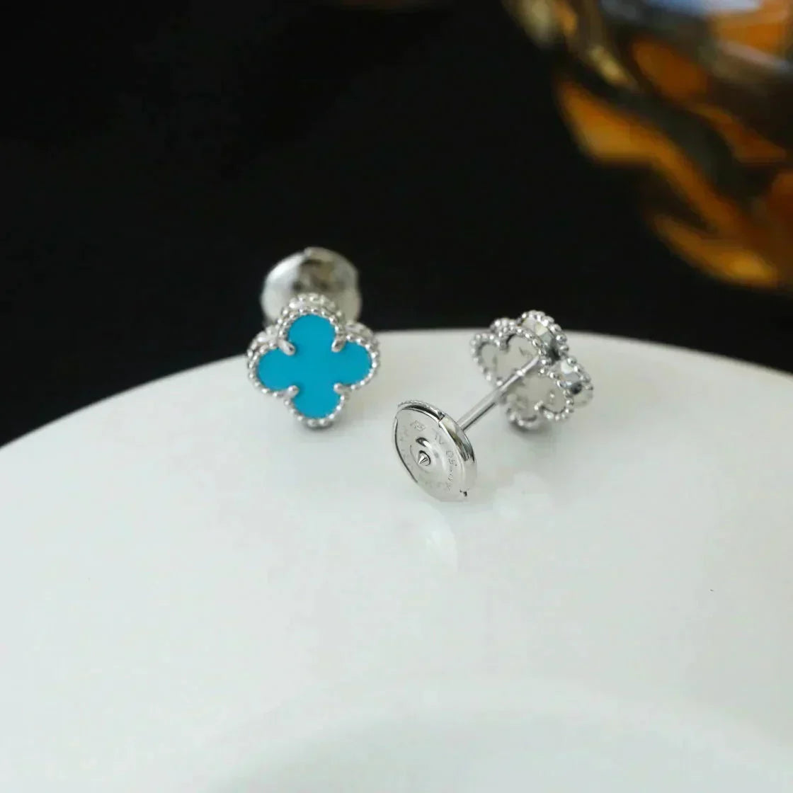 [Renovia Jewelry]CLOVER MINI 9.5MM ONYX STUD EARRINGS SILVER