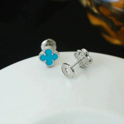 [Renovia Jewelry]CLOVER MINI 9.5MM ONYX STUD EARRINGS SILVER