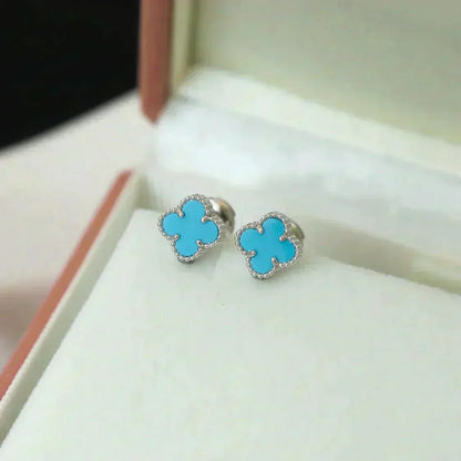 [Renovia Jewelry]CLOVER MINI 9.5MM ONYX STUD EARRINGS SILVER