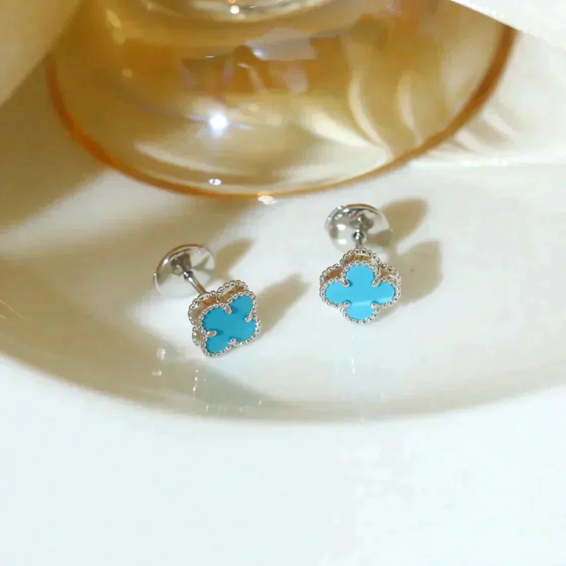 [Renovia Jewelry]CLOVER MINI 9.5MM ONYX STUD EARRINGS SILVER