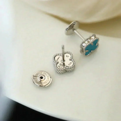 [Renovia Jewelry]CLOVER MINI 9.5MM ONYX STUD EARRINGS SILVER