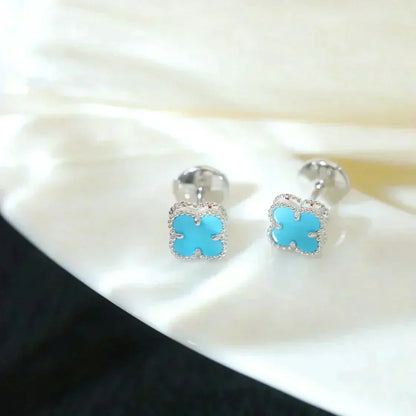 [Renovia Jewelry]CLOVER MINI 9.5MM ONYX STUD EARRINGS SILVER