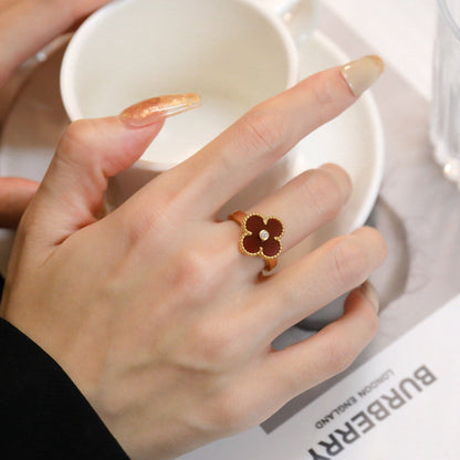 [Renovia Jewelry]CLOVER CARNELIAN RING ROSE GOLD DIAMOND