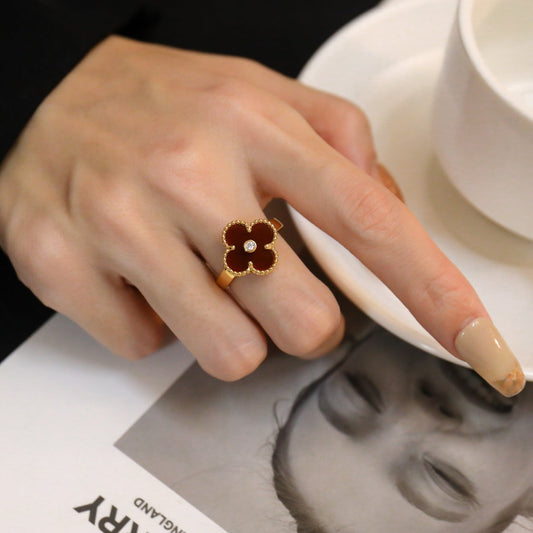 [Renovia Jewelry]CLOVER CARNELIAN RING ROSE GOLD DIAMOND