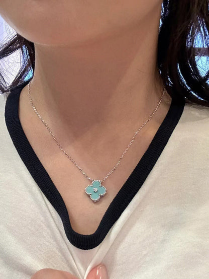 [Renovia Jewelry]CLOVER 1 DIAMOND LIGHT BLUE SILVER NECKLACE