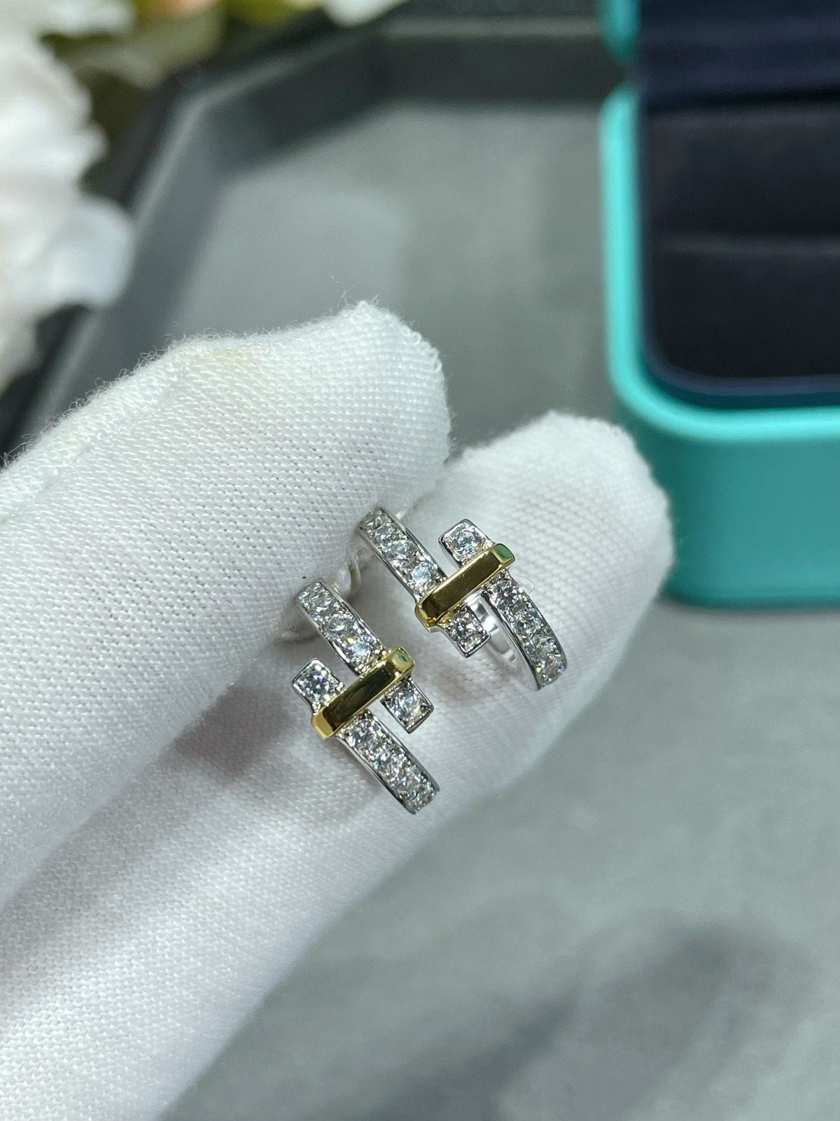 [Renovia Jewelry]EDGE DIAMOND PINK GOLD EARRINGS