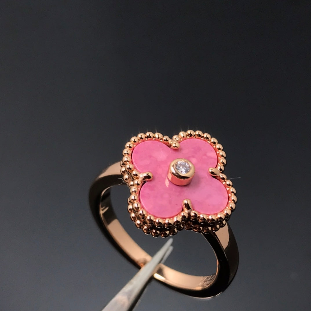 [Renovia Jewelry]CLOVER RHODONITE ROSE GOLD RING