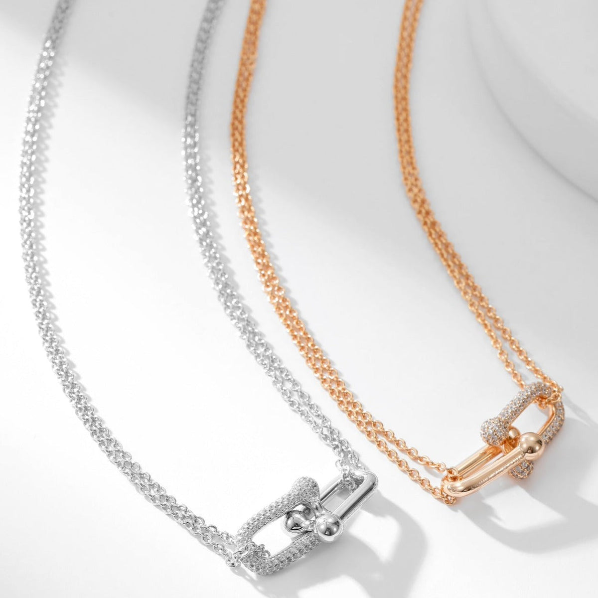 [Renovia Jewelry]HARDWEAR DIAMOND PEDANT DOUBLE CHAIN NECKLACE