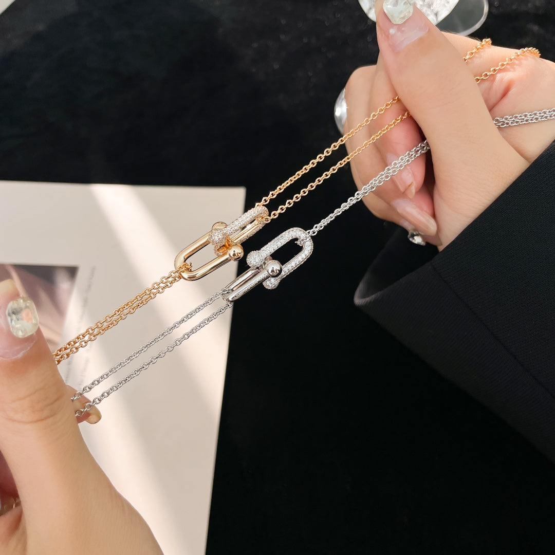 [Renovia Jewelry]HARDWEAR DIAMOND PEDANT DOUBLE CHAIN NECKLACE