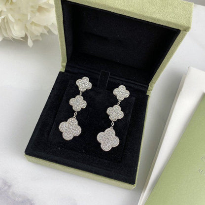 [Renovia Jewelry]CLOVER 3 MOTIF DIAMOND SILVER DROP EARRINGS
