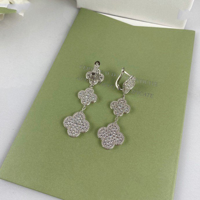 [Renovia Jewelry]CLOVER 3 MOTIF DIAMOND SILVER DROP EARRINGS
