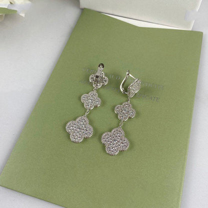 [Renovia Jewelry]CLOVER 3 MOTIF DIAMOND SILVER DROP EARRINGS