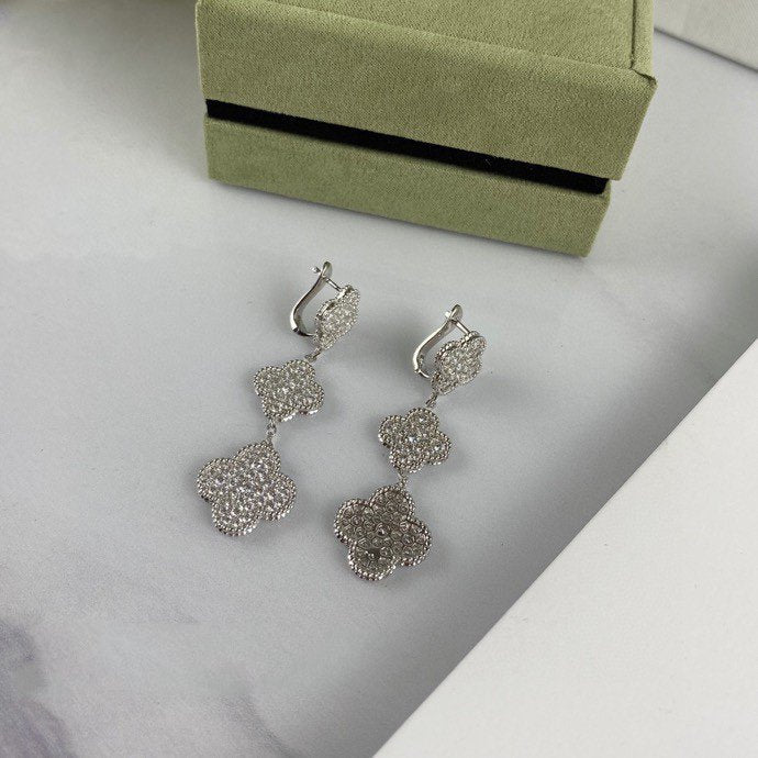 [Renovia Jewelry]CLOVER 3 MOTIF DIAMOND SILVER DROP EARRINGS