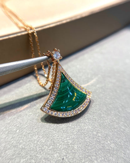 [Renovia Jewelry]DREAM MALACHITE DIAMOND PAVED PINK GOLD NECKLACE
