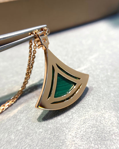 [Renovia Jewelry]DREAM MALACHITE DIAMOND PAVED PINK GOLD NECKLACE