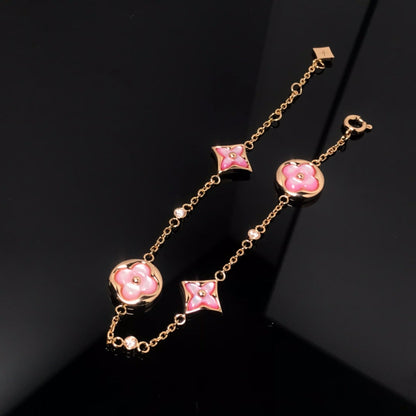 [Renovia Jewelry]STAR AND SUN 4 MOTIF PINK MOP PINK GOLD BRACELET