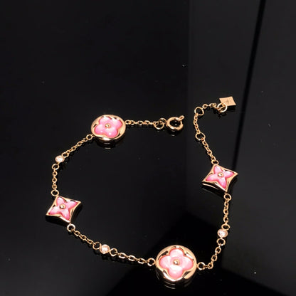 [Renovia Jewelry]STAR AND SUN 4 MOTIF PINK MOP PINK GOLD BRACELET