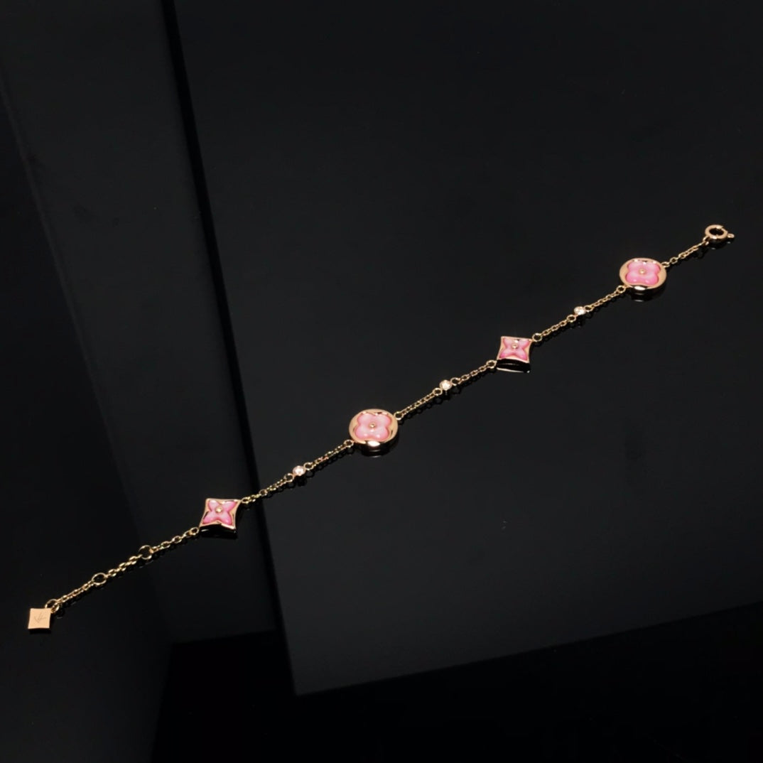 [Renovia Jewelry]STAR AND SUN 4 MOTIF PINK MOP PINK GOLD BRACELET