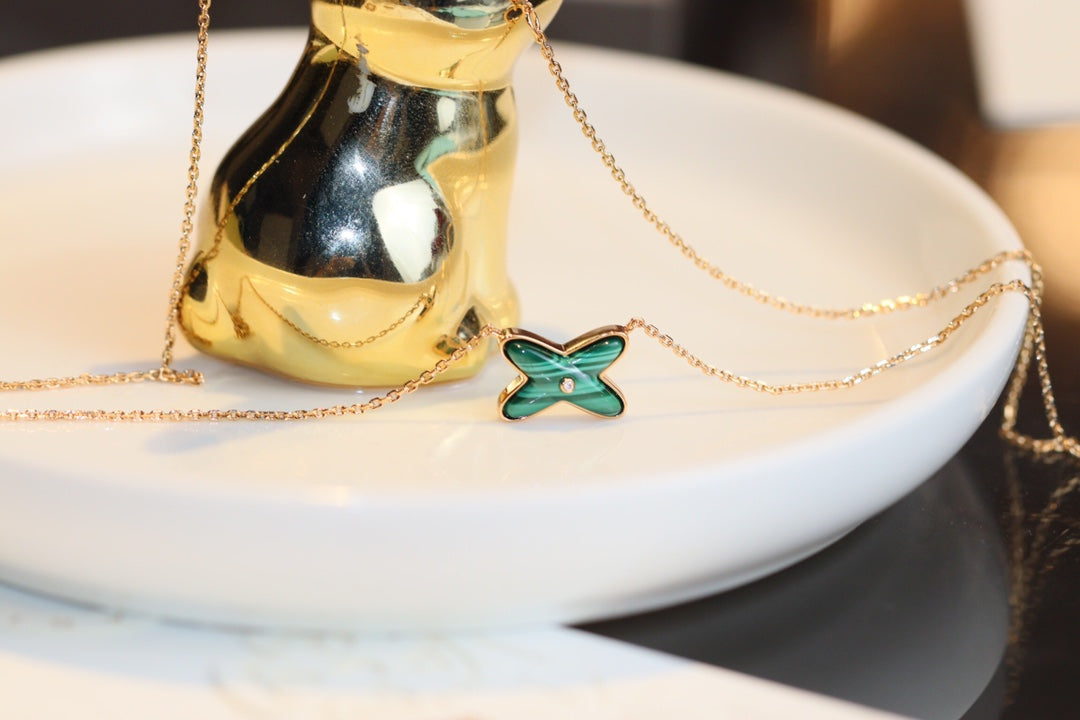 [Renovia Jewelry]JEUX MALACHITE 1 DIAMOND PINK GOLD NECKLACE