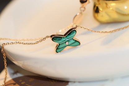 [Renovia Jewelry]JEUX MALACHITE 1 DIAMOND PINK GOLD NECKLACE