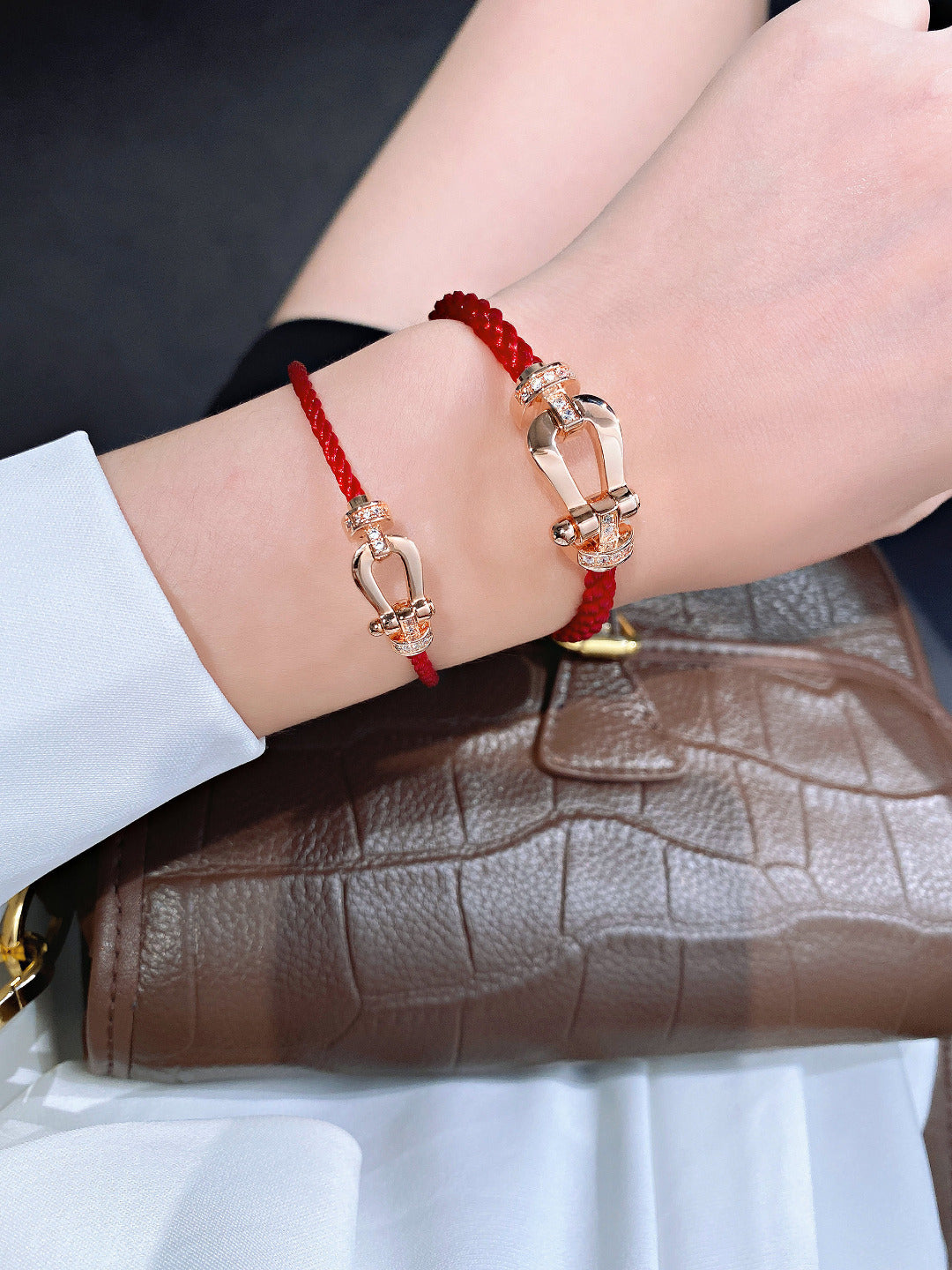 [Renovia Jewelry]FORCE 10 HALF DIAMOND PINK GOLD RED CORDERI LARGE AND MEDIUM MODEL