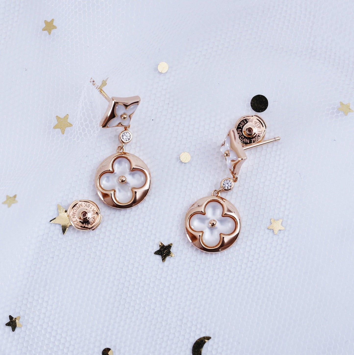 [Renovia Jewelry]STAR AND SUN PINK GOLD MOP DROP EARRINGS