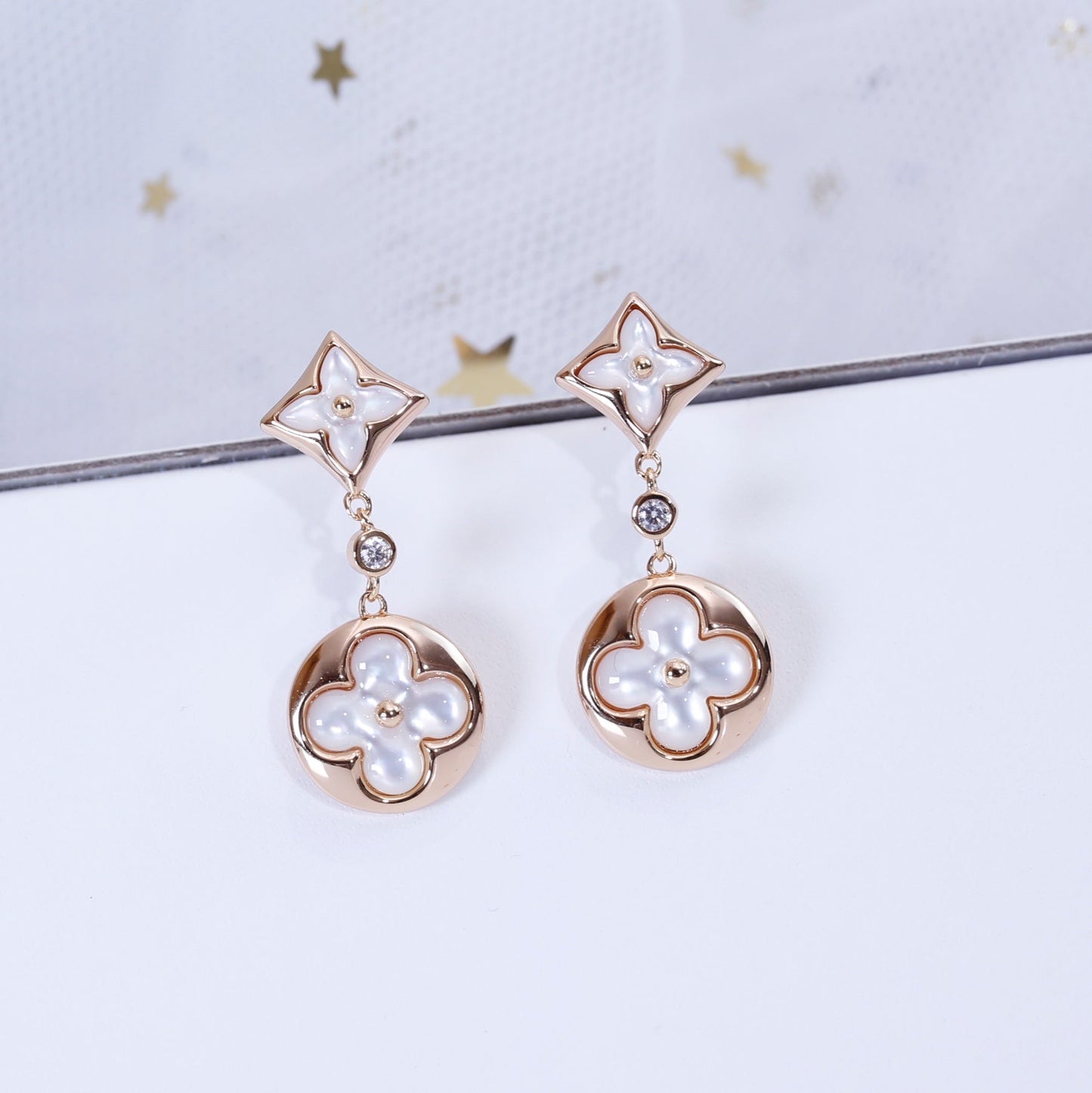 [Renovia Jewelry]STAR AND SUN PINK GOLD MOP DROP EARRINGS