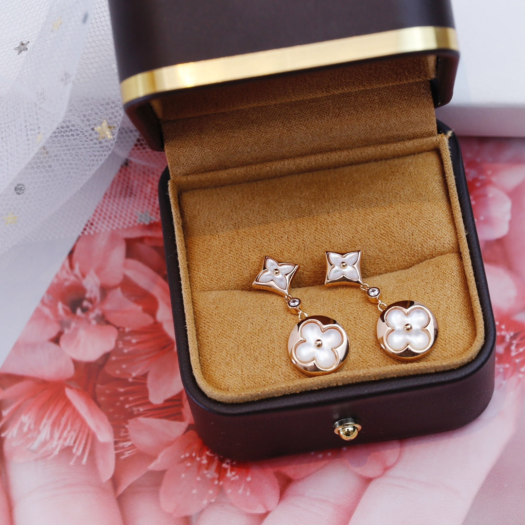 [Renovia Jewelry]STAR AND SUN PINK GOLD MOP DROP EARRINGS