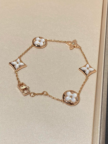 [Renovia Jewelry]STAR AND SUN 5 MOTIF MOP PINK GOLD BRACELET