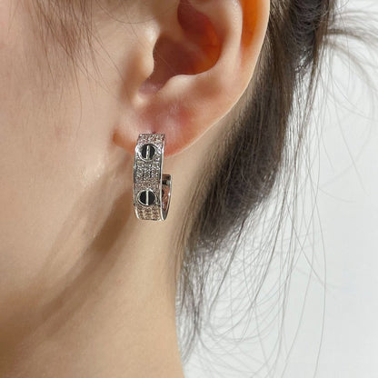 [Renovia Jewelry]LOVE CERAMIC DIAMOND PAVED SILVER EARRINGS