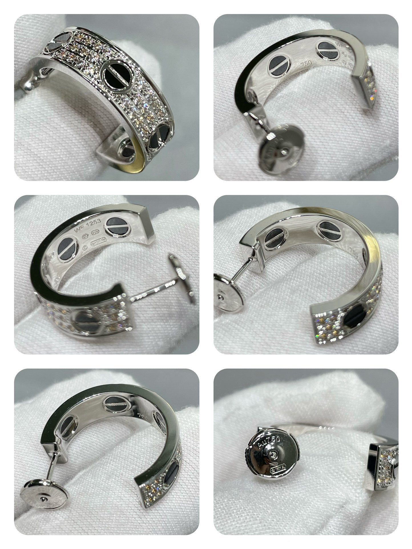 [Renovia Jewelry]LOVE CERAMIC DIAMOND PAVED SILVER EARRINGS
