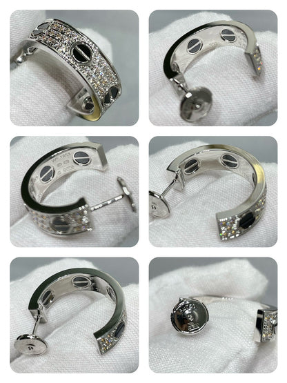 [Renovia Jewelry]LOVE CERAMIC DIAMOND PAVED SILVER EARRINGS