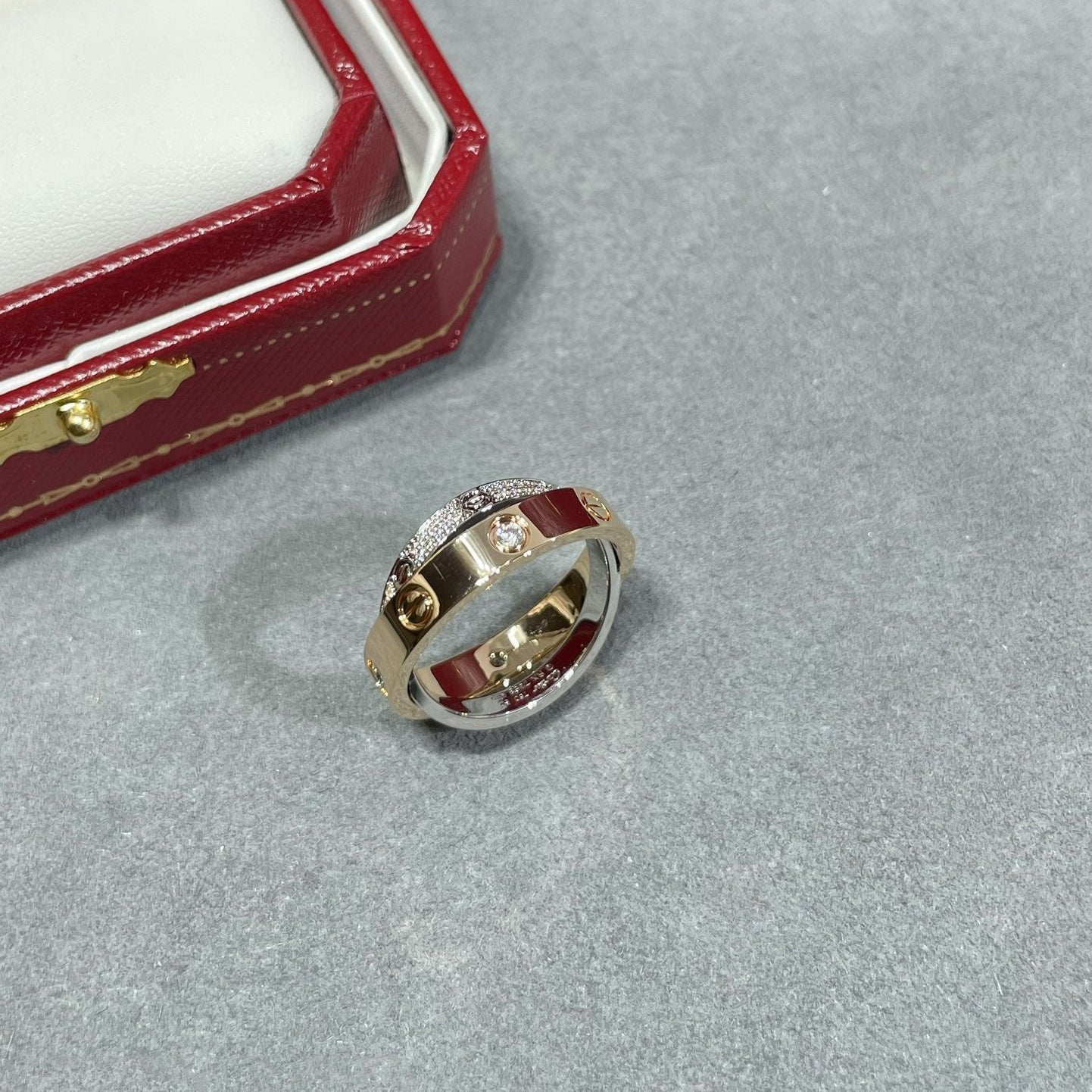 [Renovia Jewelry]LOVE PINK GOLD SILVER DIAMOND DOUBLE RING