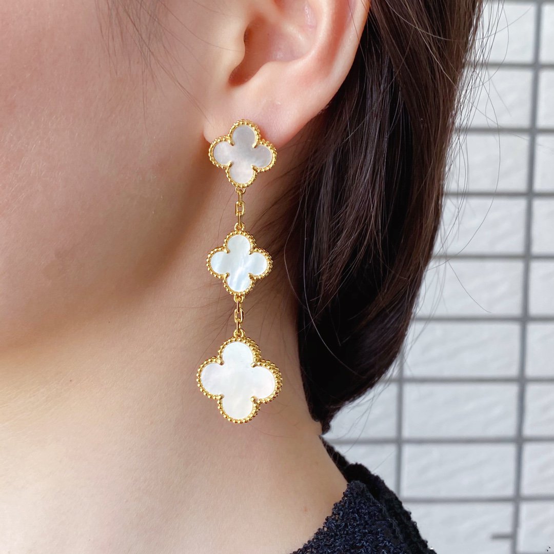 [Renovia Jewelry]CLOVER MOP 3 MOTIFS GOLD EARRINGS