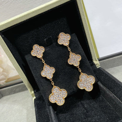 [Renovia Jewelry]CLOVER 3 MOTIFS DIAMOND PAVED ROSE GOLD EARRINGS