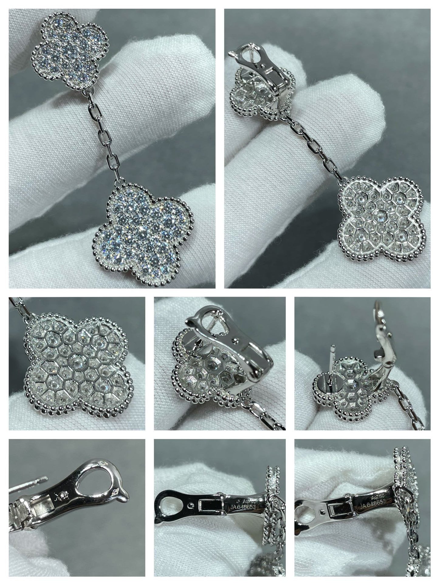 [Renovia Jewelry]CLOVER 2 MOTIFS DIAMOND PAVED SILVER EARRINGS