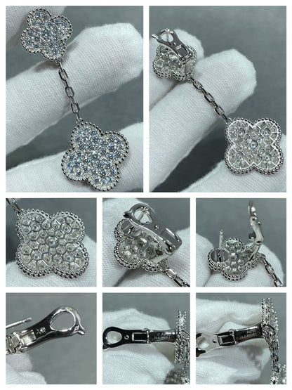 [Renovia Jewelry]CLOVER 2 MOTIFS DIAMOND PAVED SILVER EARRINGS