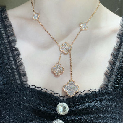 [Renovia Jewelry]CLOVER 6 MOTIF DIAMOND PAVED NECKLACE