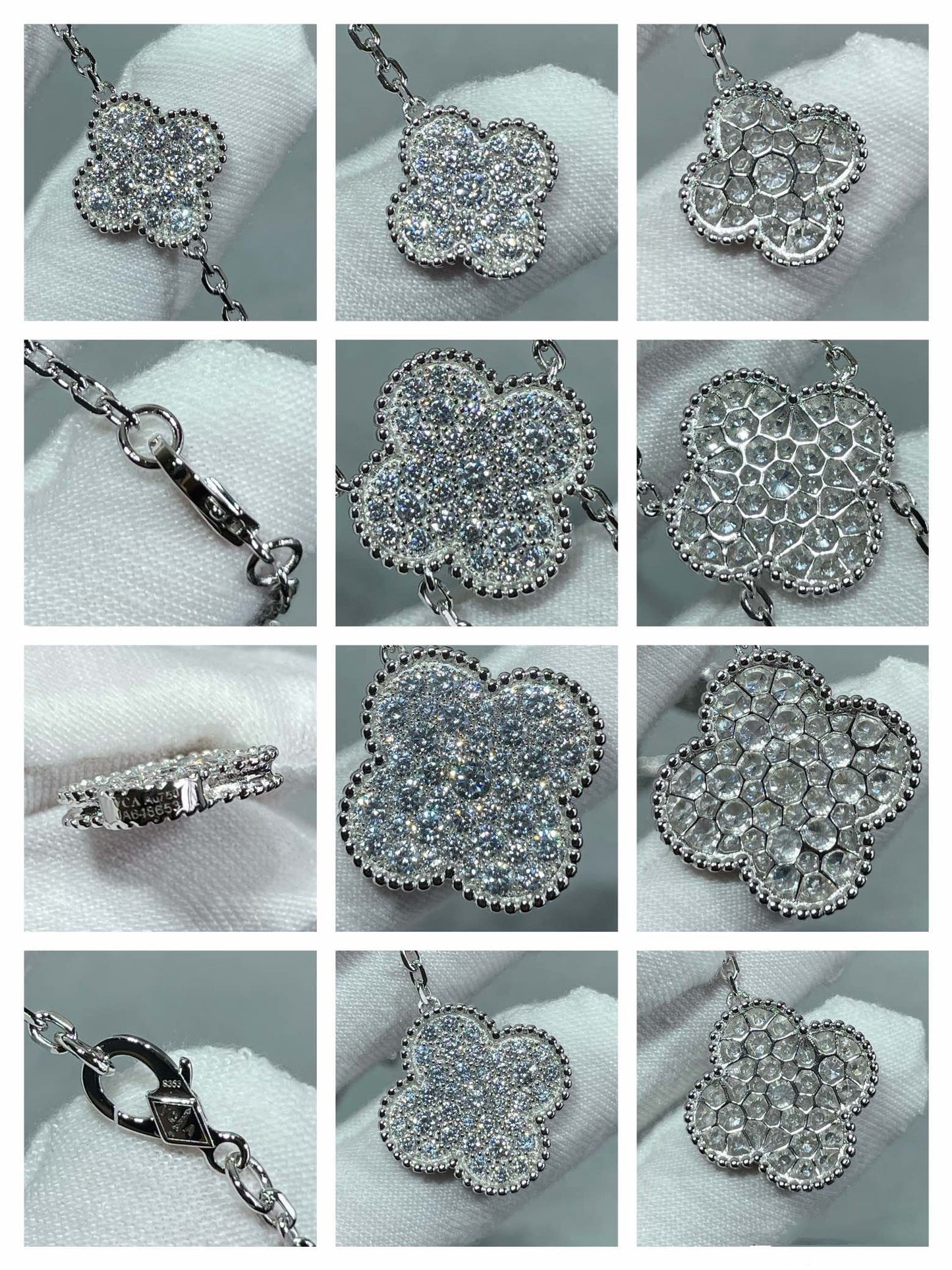 [Renovia Jewelry]CLOVER 6 MOTIF DIAMOND PAVED NECKLACE