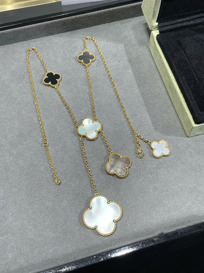 [Renovia Jewelry]CLOVER 6 MOTIF MOP ONYX GOLD NECKLACE