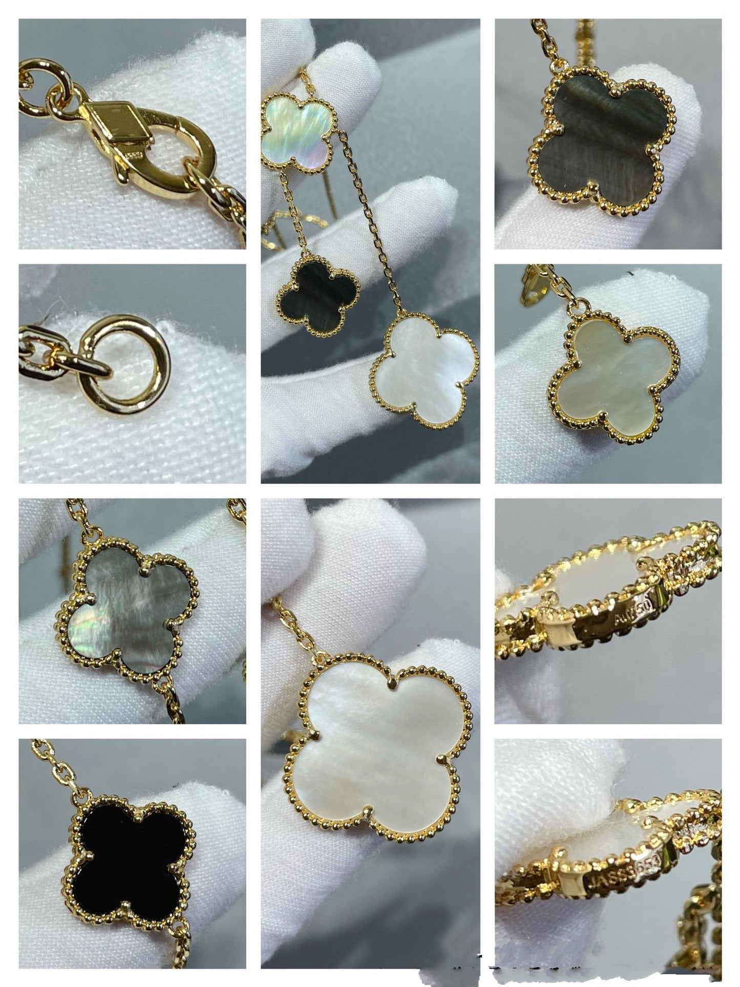 [Renovia Jewelry]CLOVER 6 MOTIF MOP ONYX GOLD NECKLACE