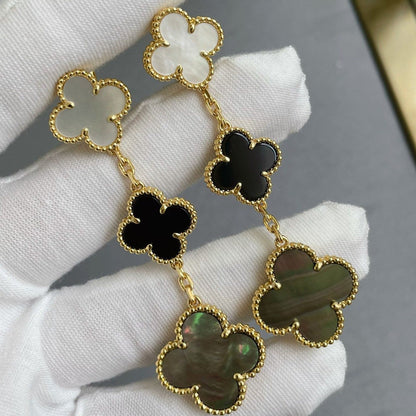 [Renovia Jewelry]CLOVER 3 MOTIF MOP ONYX DARK MOP PINK GOLD EARRINGS