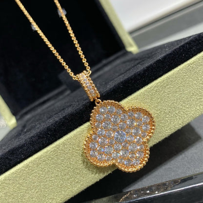 [Renovia Jewelry]CLOVER 25MM LARGE PEDANT DIAMOND PAVED LONG NECKLACE
